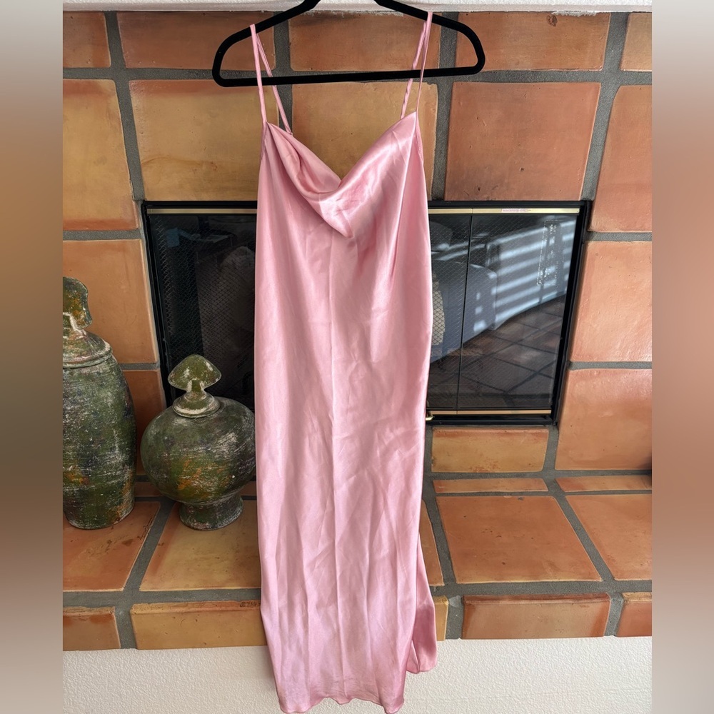 Bebe Pink Satin Cowl Neck Slip Dress Large: Soft girl Y2K fairy